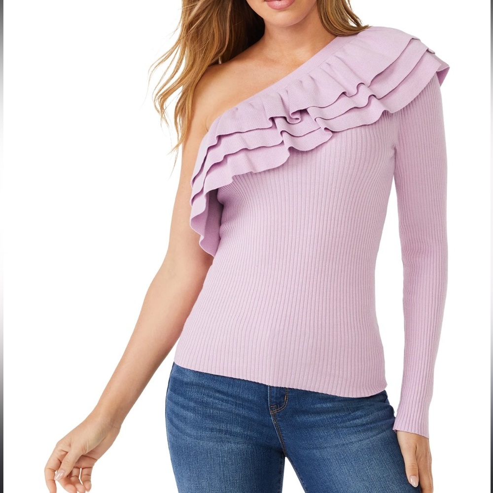 Sofia jeans Lavender Ruffled Off-Shoulder Sweater size L